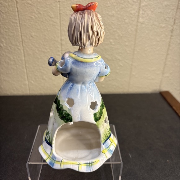 Ceramic Girl with watering Can~Tea Light Holder~Hand Painted~Cat/Birdhouse Dress - Picture 3 of 5